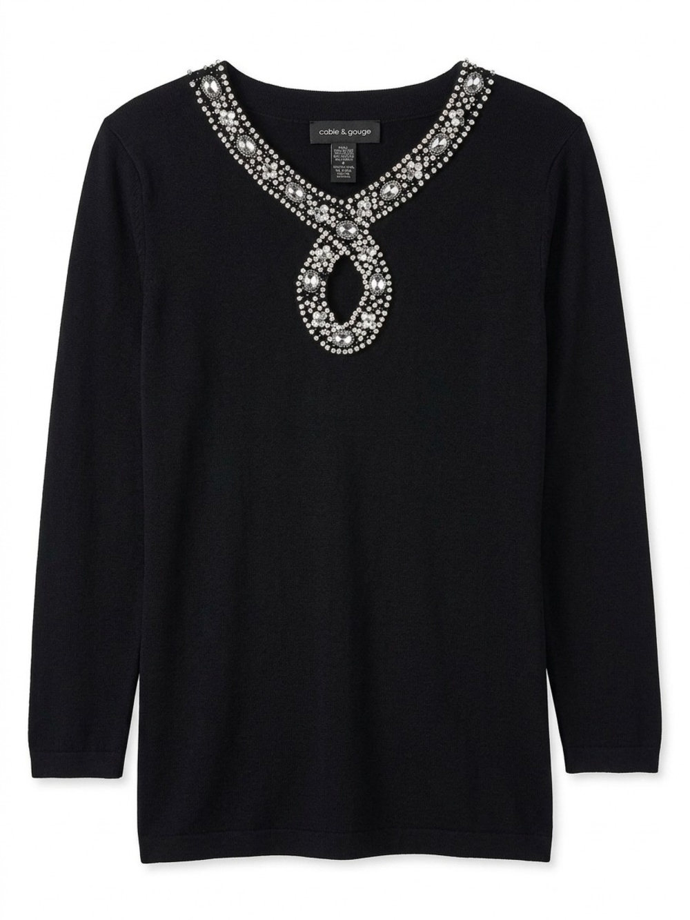 Cable & Gauge Black Jeweled V-Neck Knit Top